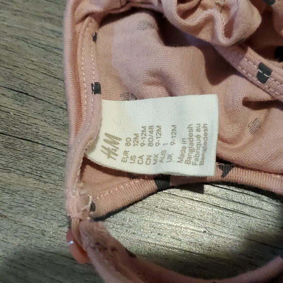 💚H&M | Long-Sleeved Spotted Cotton Dress for Infants | 9-12 Months | Pink Black - Picture 3 of 4